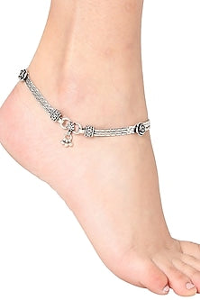 White Finish Floral Anklet In Sterling Silver