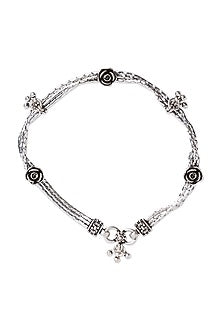 White Finish Floral Anklet In Sterling Silver