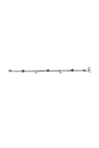 White Finish Floral Anklet In Sterling Silver