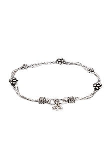White Finish Rose Anklet In Sterling Silver