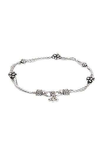 White Finish Rose Anklet In Sterling Silver