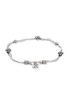 White Finish Rose Anklet In Sterling Silver