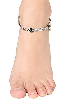 White Finish Rose Anklet In Sterling Silver