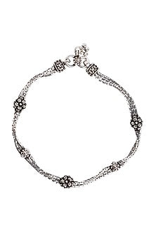 White Finish Rose Anklet In Sterling Silver