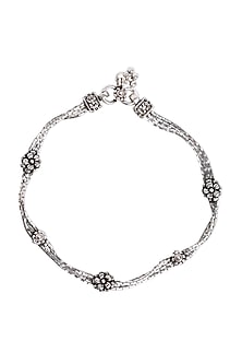 White Finish Rose Anklet In Sterling Silver
