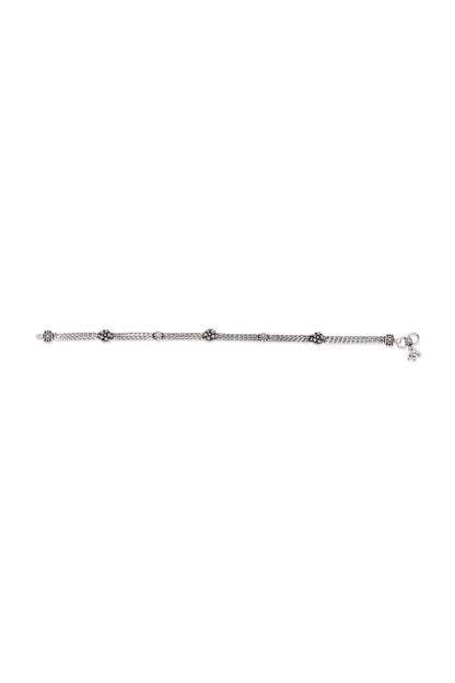 White Finish Rose Anklet In Sterling Silver