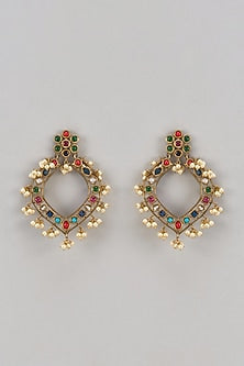 Gold Finish Multi-Colored Synthetic Stone Chandbali Earrings