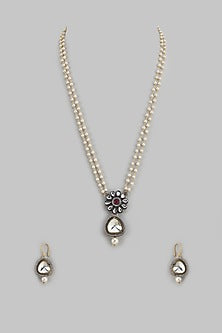 Gold Finish Kundan Polki & Pearl Pendant Mala Set