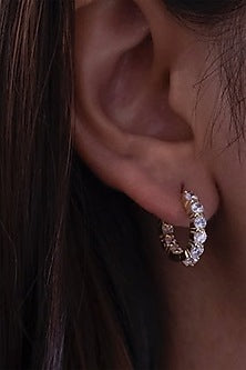 Gold Finish Zircon Hoop Earrings In Sterling Silver