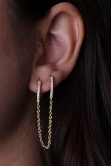 Gold Finish Zircon Hoop Earrings In Sterling Silver