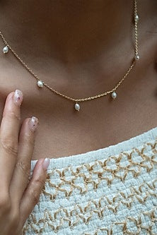 Gold Finish Pearl Necklace In Sterling Silver