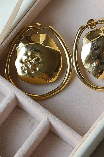 Gold Finish Stud Earrings In Sterling Silver