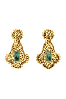 Gold Finish Green Stone Earrings