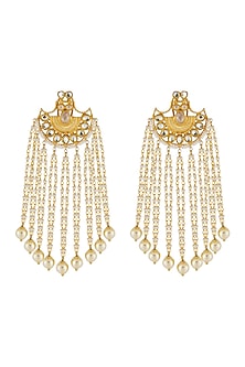 Gold Finish Pearl Chandelier Earrings