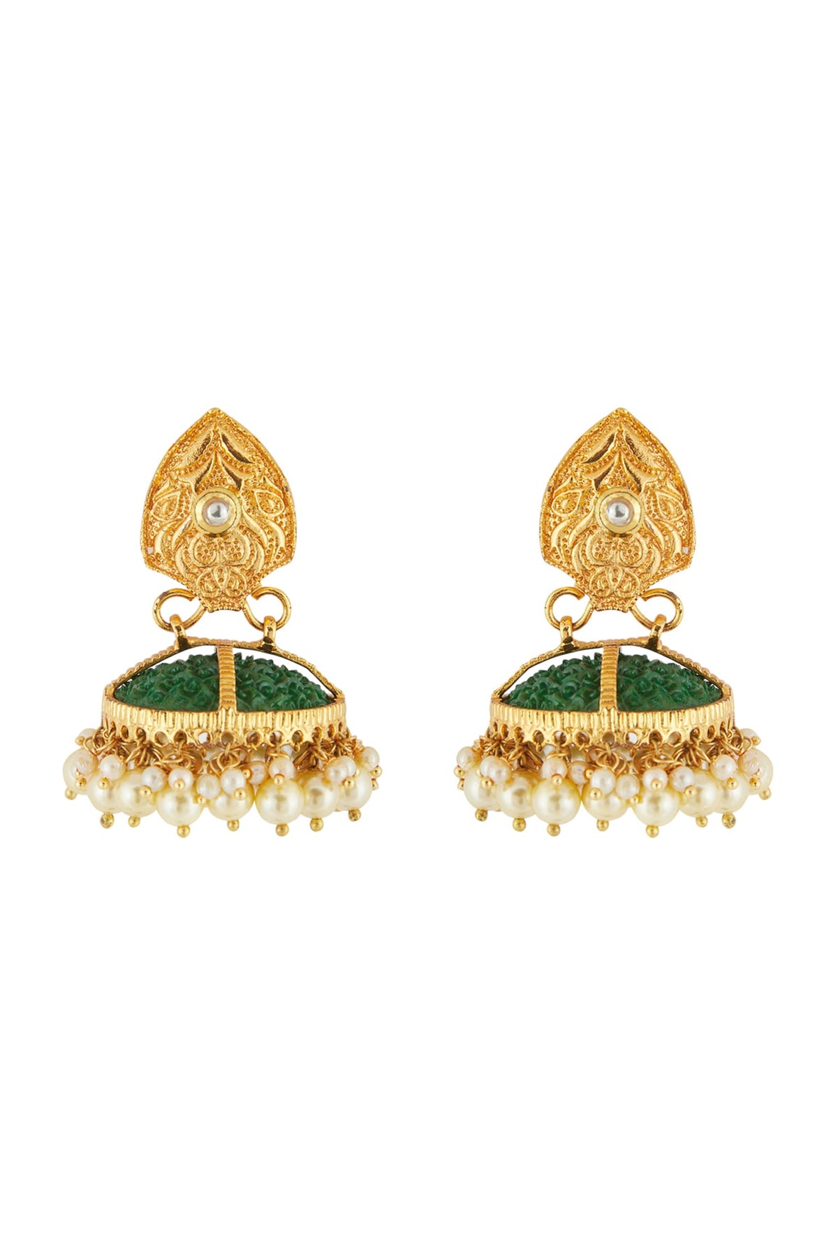 Gold Finish Pearl Jhumka Earrings