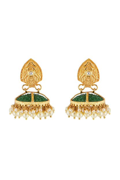 Gold Finish Pearl Jhumka Earrings