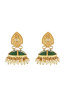 Gold Finish Pearl Jhumka Earrings