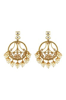 Gold Finish Pearl & Kundan Bali Earrings