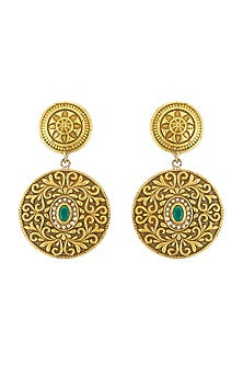 Gold Finish Emerald & Pearl Earrings