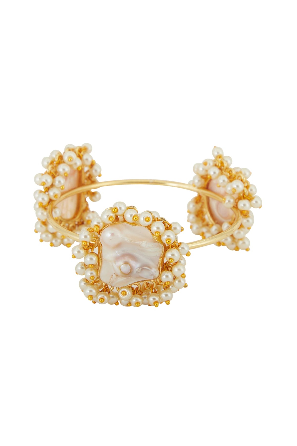 Gold Finish Pearl & Stone Bangle