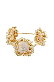 Gold Finish Pearl & Stone Bangle