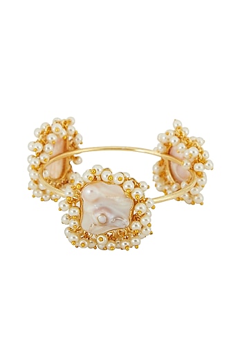 Gold Finish Pearl & Stone Bangle