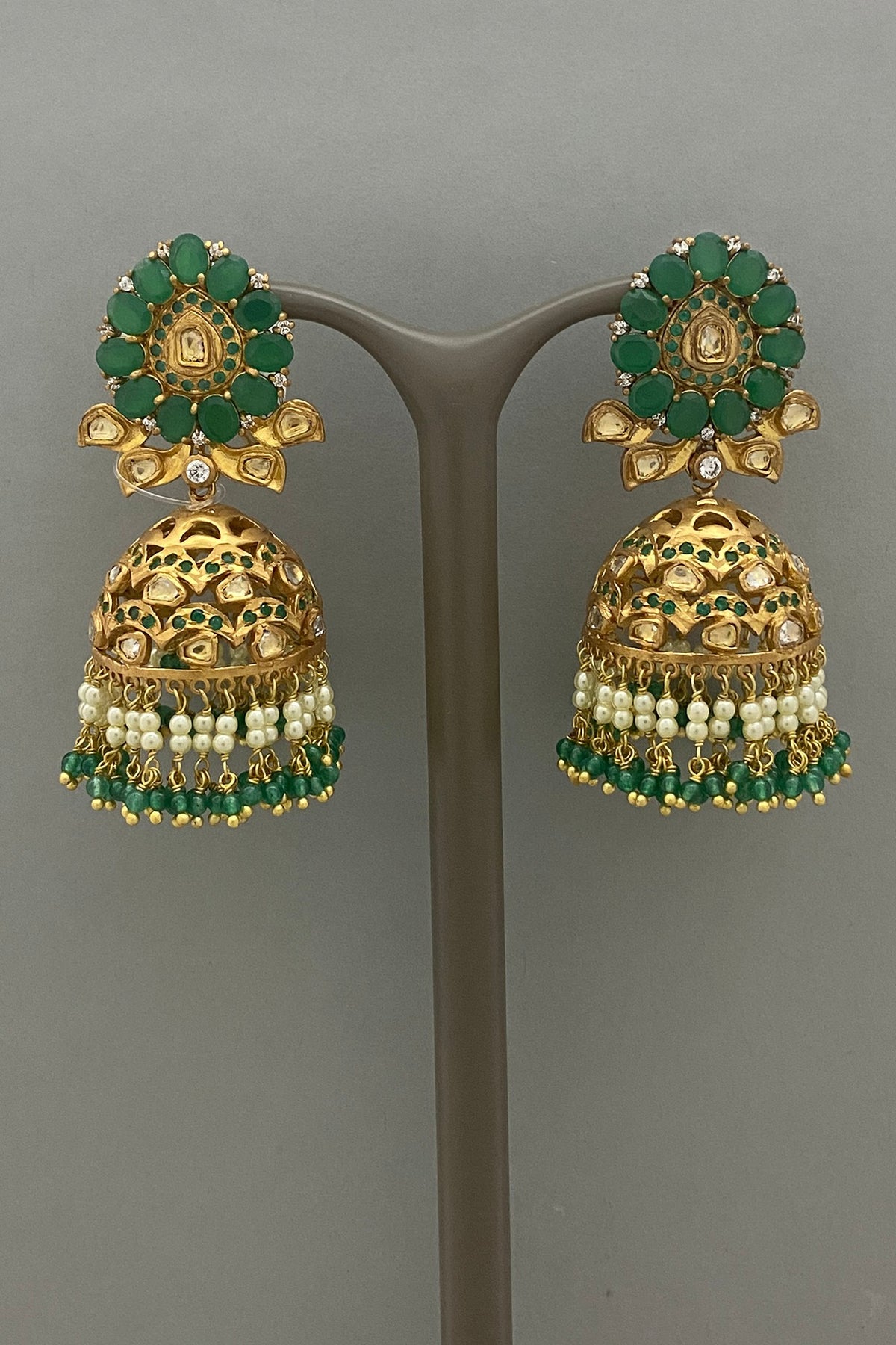 Gold Plated Onyx Jhumka Earrings