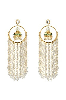 Gold Plated Earrings With Pearl Tassels
