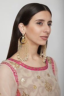 Gold Plated Earrings With Pearl Tassels
