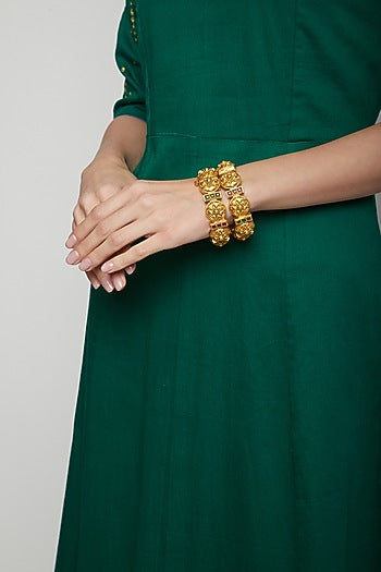 Gold Plated Red & Green Stone Bracelets