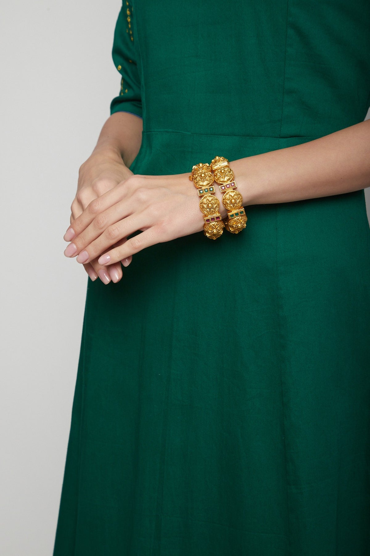 Gold Plated Red & Green Stone Bracelets