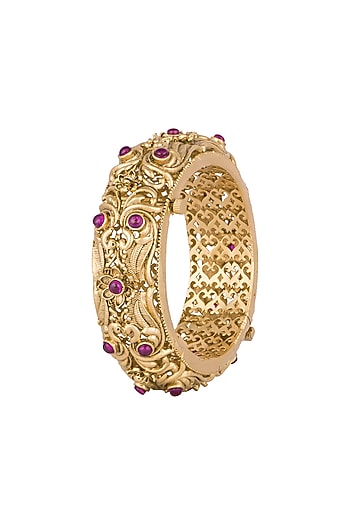 Gold Finish Onyx Stones Carved Bangles