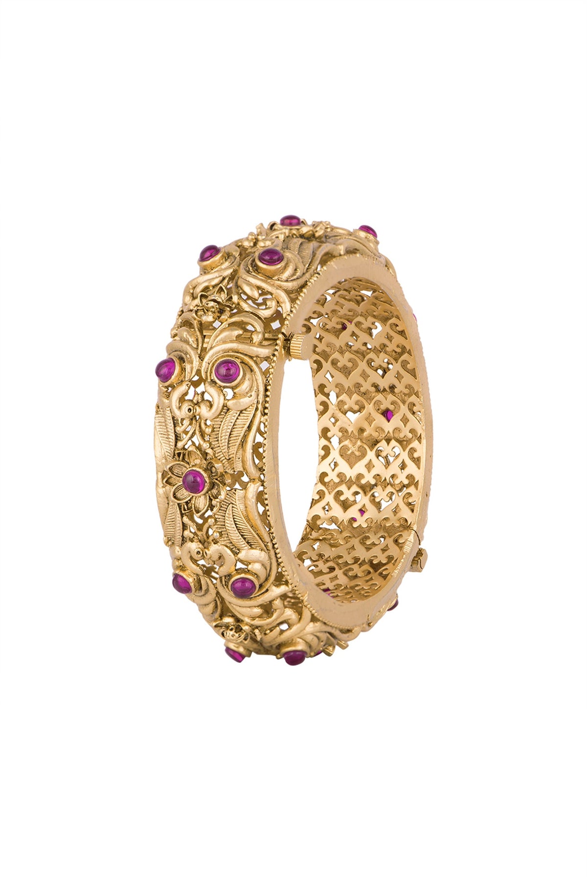 Gold Finish Onyx Stones Carved Bangles