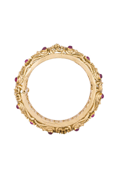 Gold Finish Onyx Stones Carved Bangles