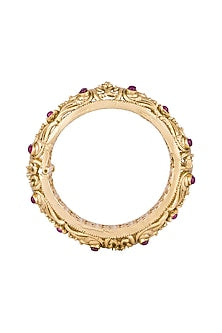 Gold Finish Onyx Stones Carved Bangles