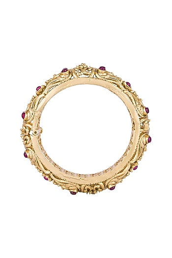 Gold Finish Onyx Stones Carved Bangles