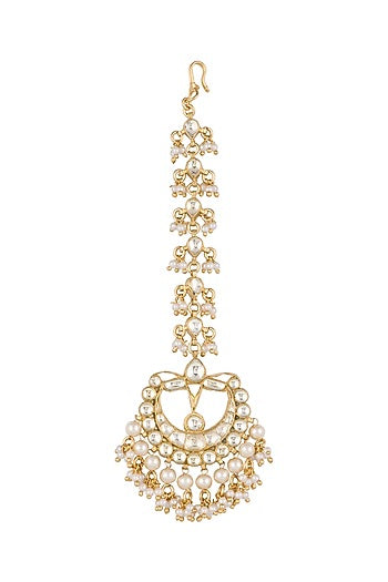 Gold Finish Pearls & Kundan Maangtika