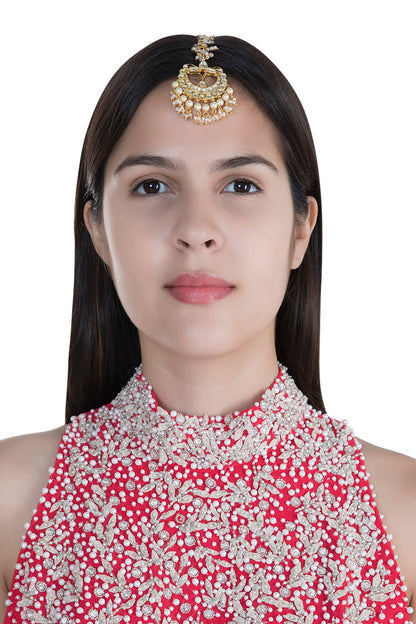 Gold Finish Pearls & Kundan Maangtika