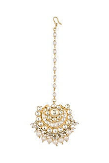 Gold Finish Pearl Kundan Maang Tikka