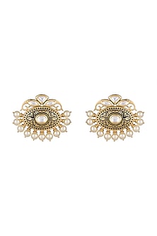 Gold Finish Kundan Antique Textured Earrings