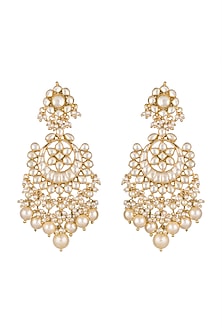 Gold Finish Pearls & Kundan Chandbali Earrings