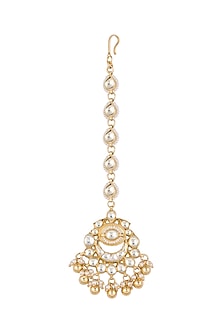 Gold Finish Kundan Pearl Maang Tikka