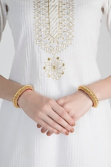 Gold Polish Gold Beads Roped Bangles