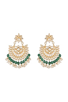 Gold Polish Kundan & Onyx Chandbali Earrings
