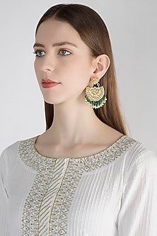 Gold Polish Kundan & Onyx Chandbali Earrings