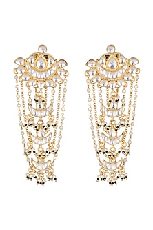 Gold Polish Kundan Tiered Dangler Earrings