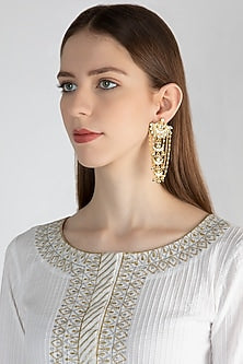 Gold Polish Kundan Tiered Dangler Earrings