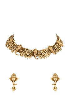 Gold Polish Ganesha Head Pieces Necklace Set
