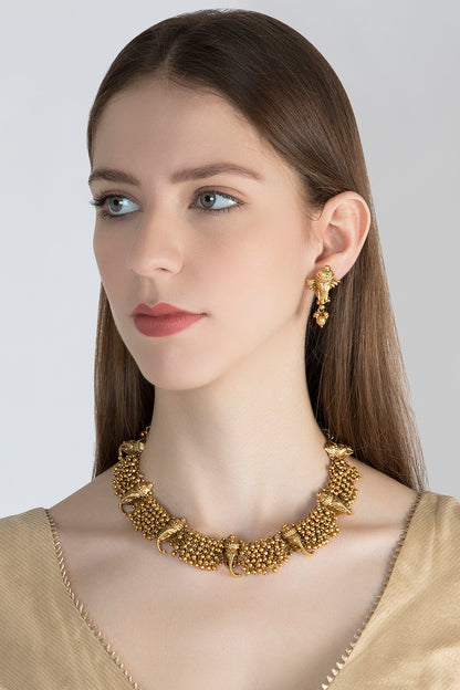 Gold Polish Ganesha Head Pieces Necklace Set