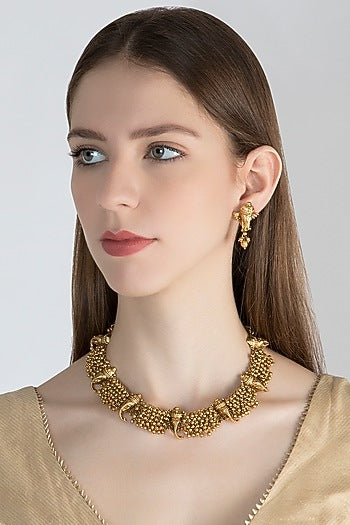 Gold Polish Ganesha Head Pieces Necklace Set